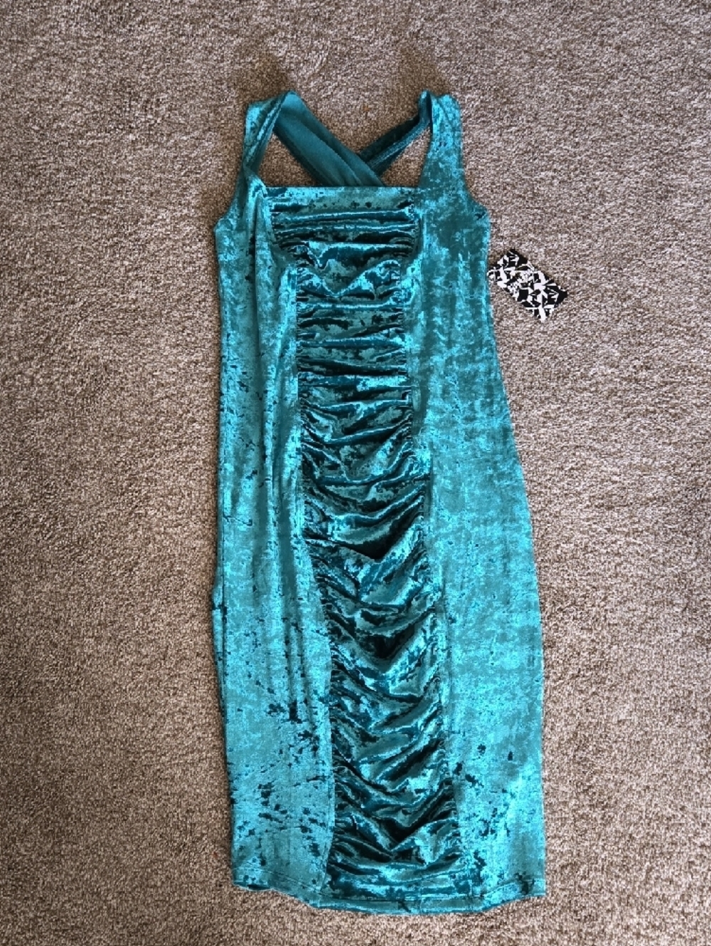 Bisou Bisou Teal Ruched Velvet Midi Dress The Tatjana Dress Size Small - Picture 2 of 5